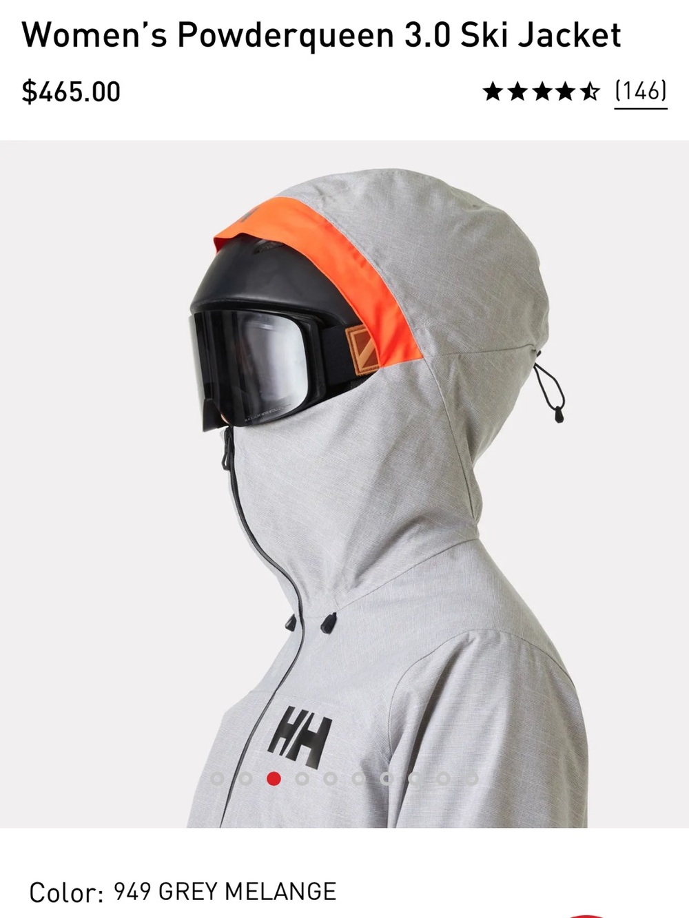 Helly Hansen Grey Melange Ski Jacket with Orange Trim - Picture 5 of 10